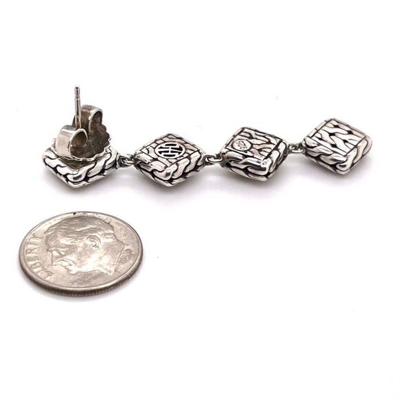 John Hardy Estate Palu Hammered Drop Earrings 2" Silver JH65 - Picture 4 of 8